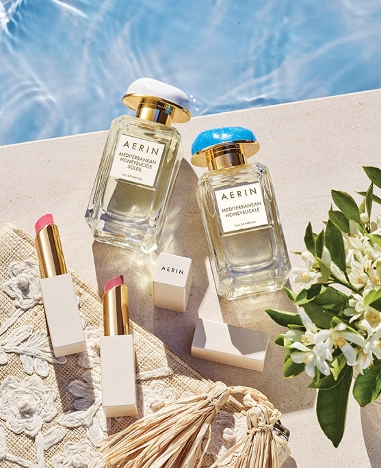 photo of aerin mediterranean honeysuckle soleil collection with fragrance and tinted lip balms