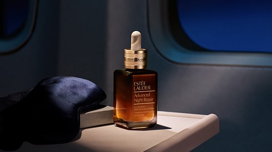photo of advanced night repair serum on airplane in flight skincare
